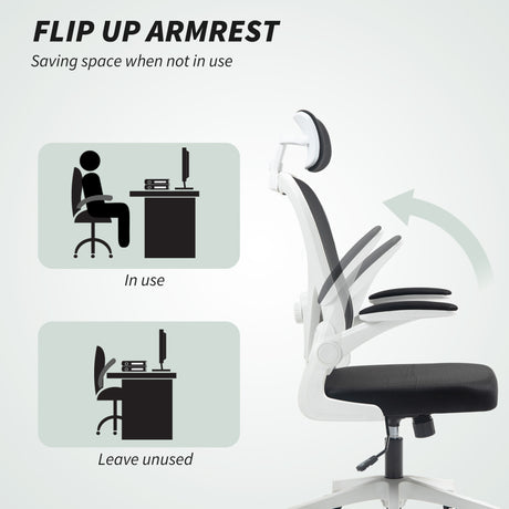 Mesh Fabric Home And Office Chair 64cm Wide With Flip Up Armrest - Velmora