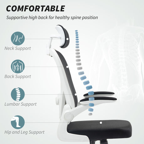 Mesh Fabric Home And Office Chair 64cm Wide With Flip Up Armrest - Velmora