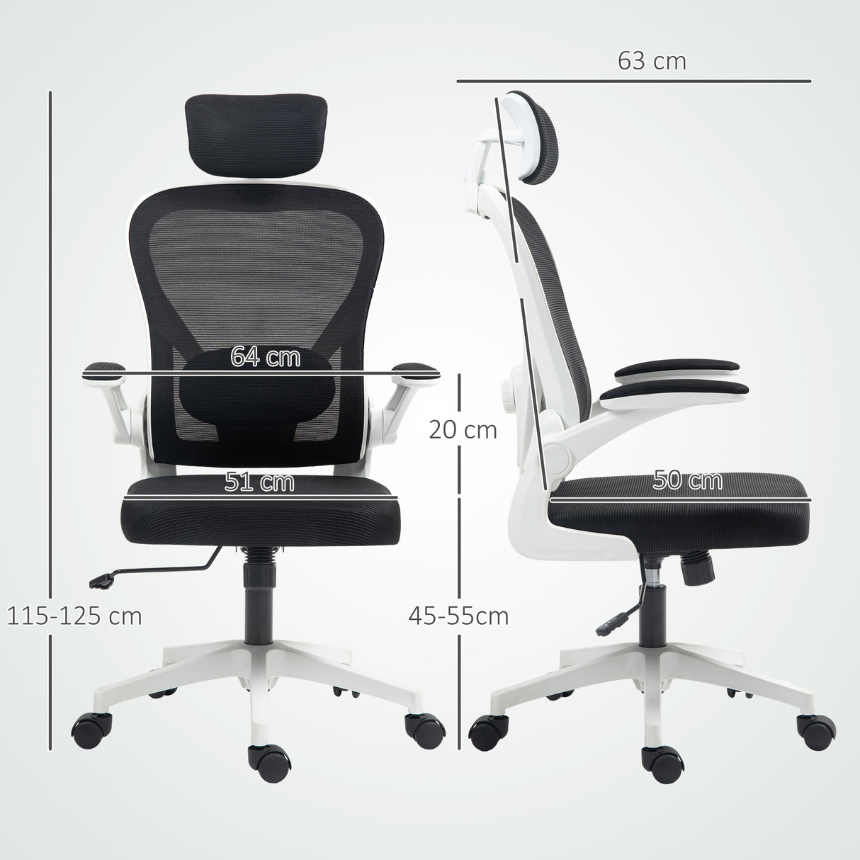 Mesh Fabric Home And Office Chair 64cm Wide With Flip Up Armrest - Velmora