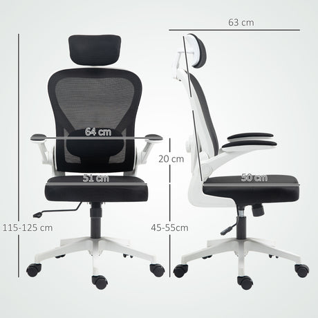 Mesh Fabric Home And Office Chair 64cm Wide With Flip Up Armrest - Velmora