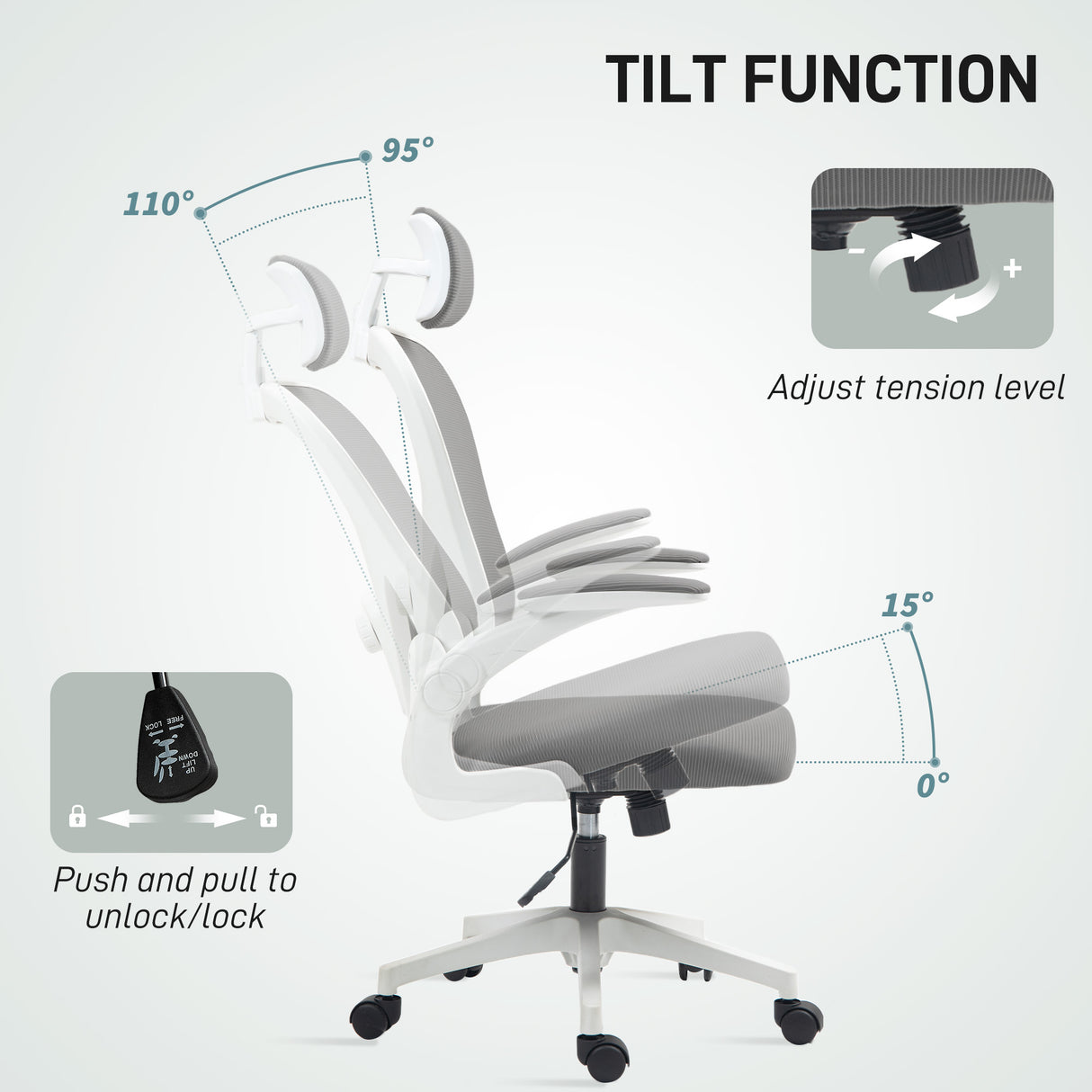 Mesh Fabric Home And Office Chair 64cm Wide With Flip Up Armrest - Velmora