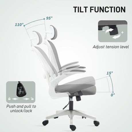 Mesh Fabric Home And Office Chair 64cm Wide With Flip Up Armrest - Velmora