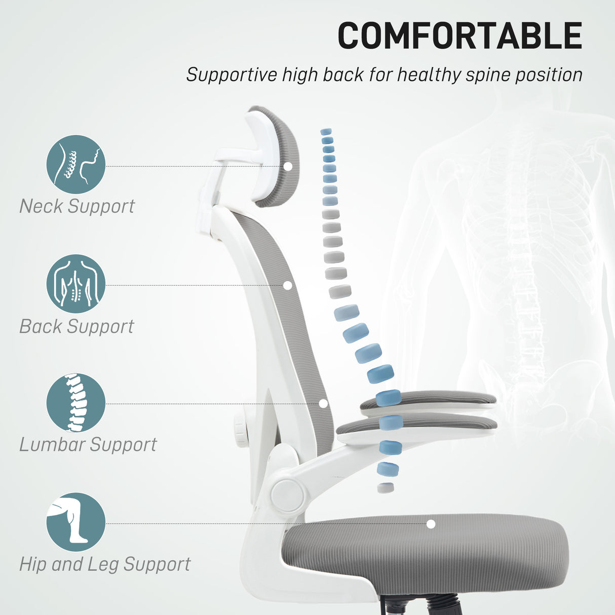 Mesh Fabric Home And Office Chair 64cm Wide With Flip Up Armrest - Velmora