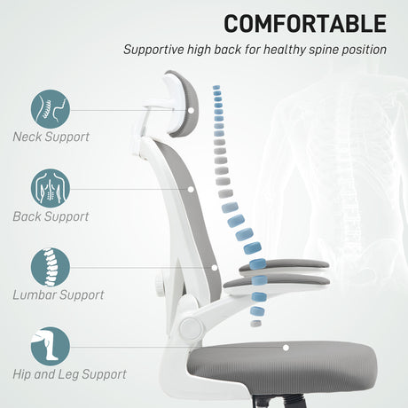 Mesh Fabric Home And Office Chair 64cm Wide With Flip Up Armrest - Velmora