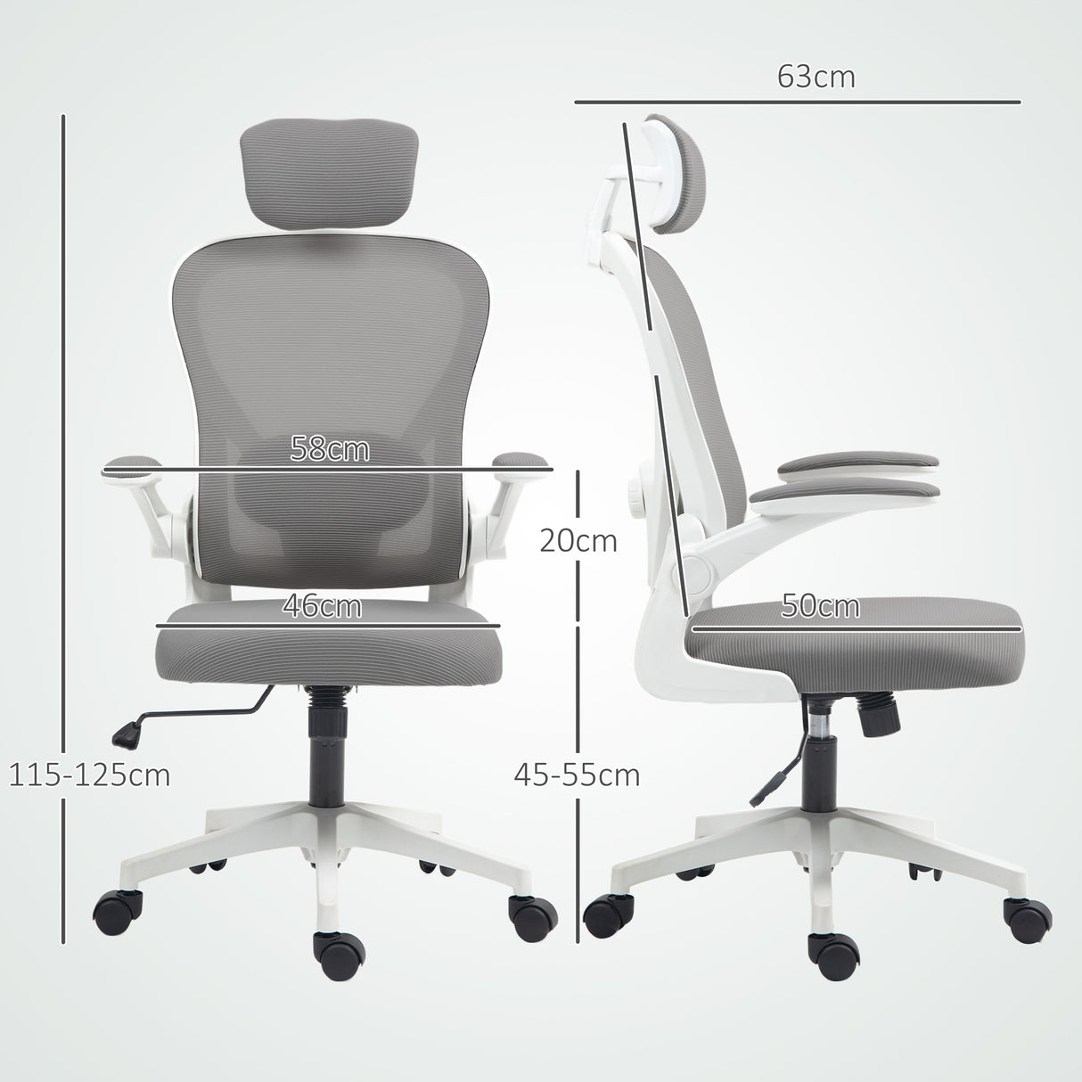 Mesh Fabric Home And Office Chair 64cm Wide With Flip Up Armrest - Velmora