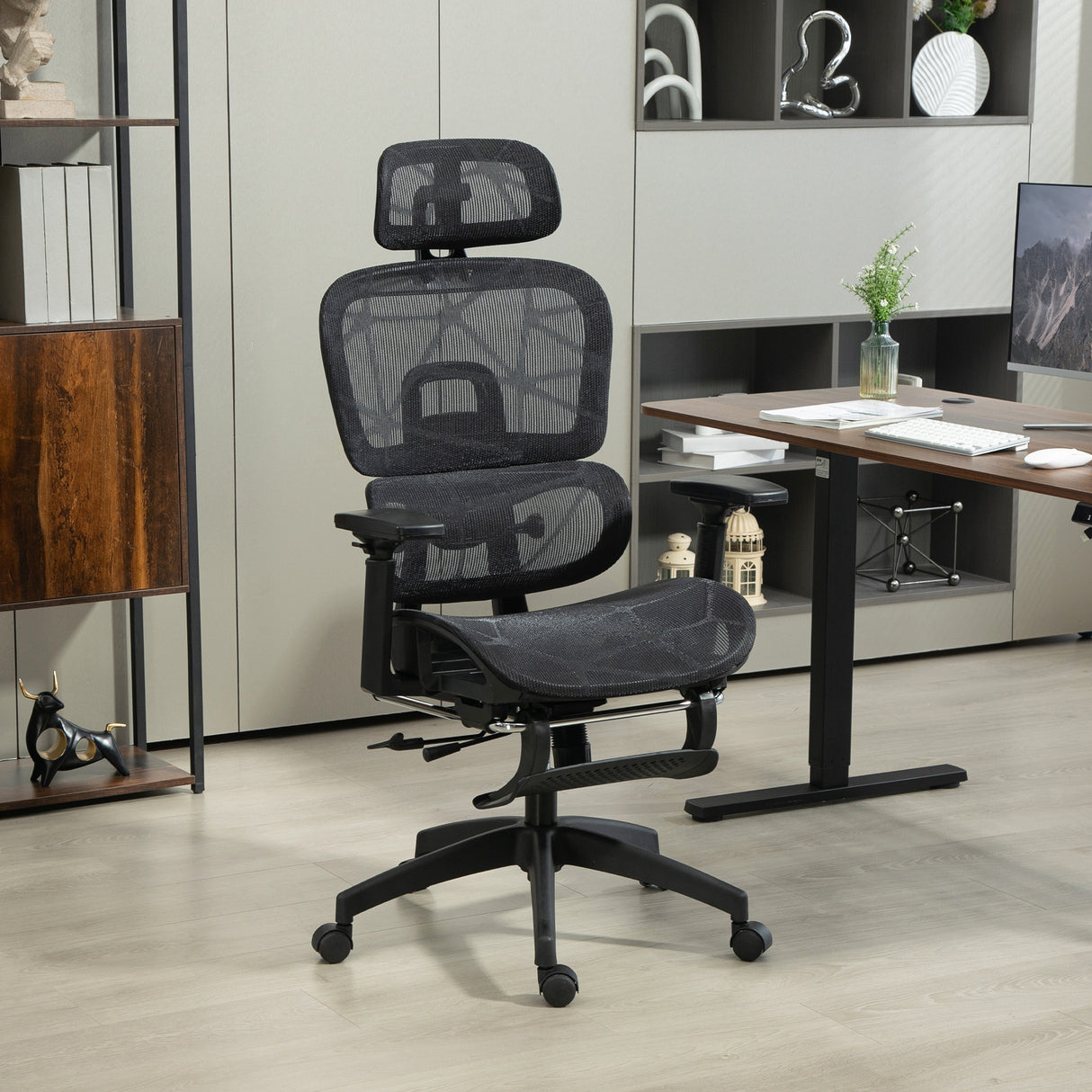 Mesh Fabric Home And Office Chair 66cm Wide With Footrest - Velmora