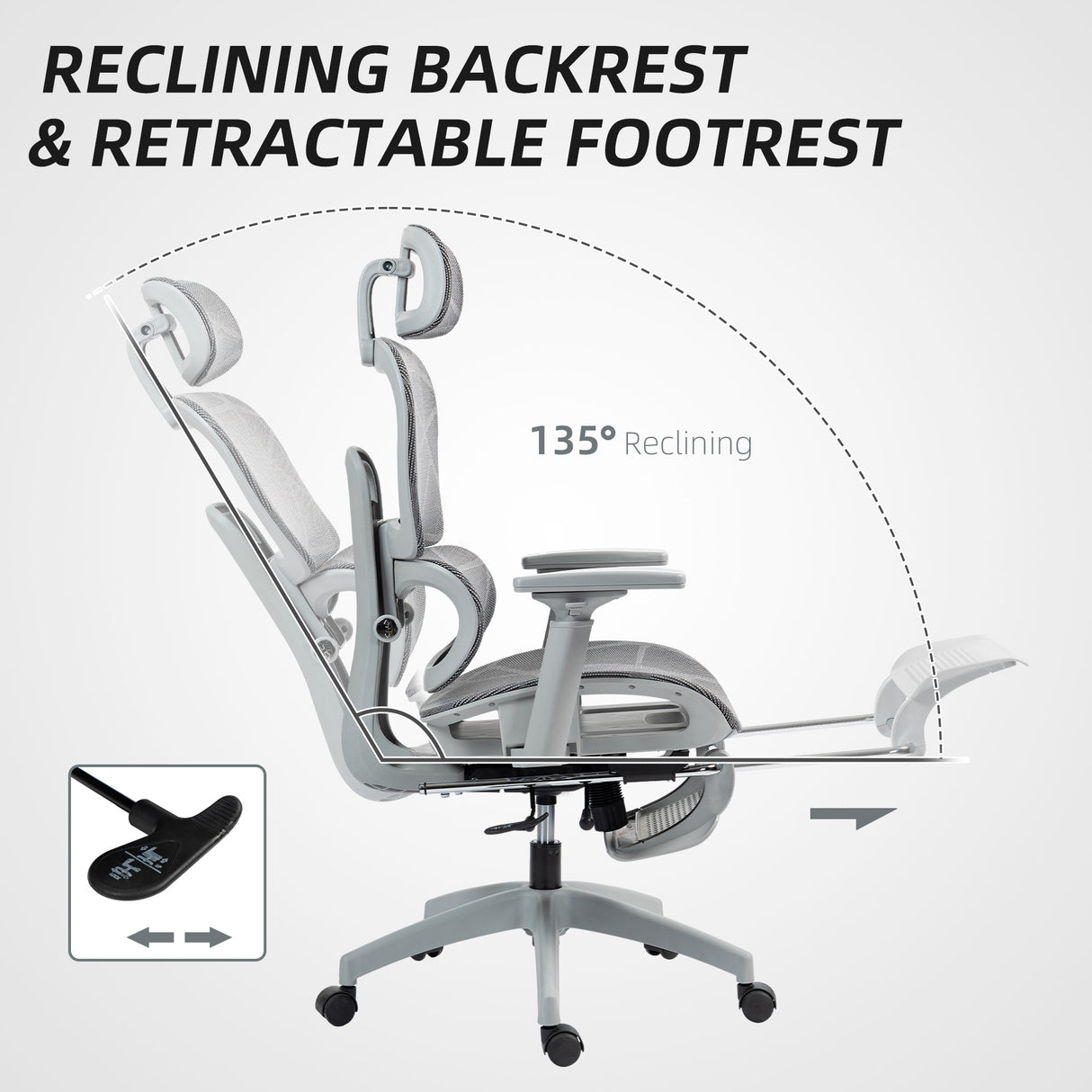 Mesh Fabric Home And Office Chair 66cm Wide With Footrest - Velmora