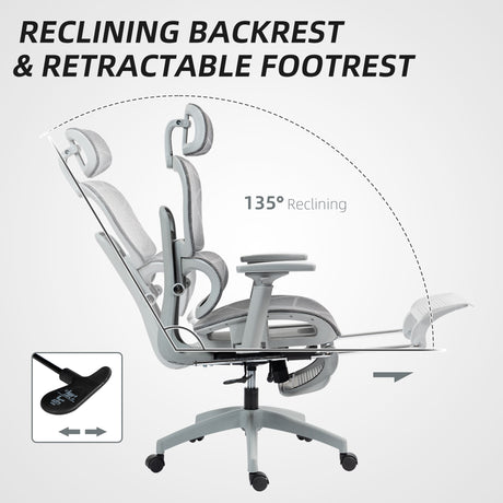 Mesh Fabric Home And Office Chair 66cm Wide With Footrest - Velmora