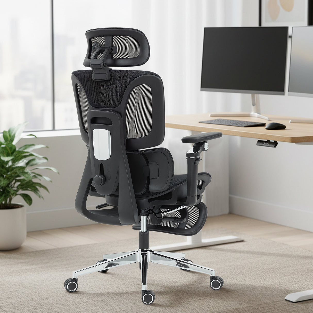 Mesh Fabric Home And Office Chair 67cm W x 71cm D With Footrest - Velmora