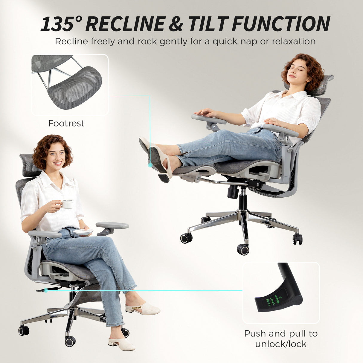 Mesh Fabric Home And Office Chair 67cm W x 71cm D With Footrest - Velmora