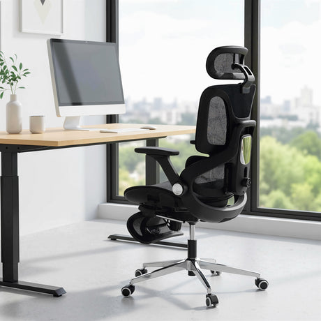 Mesh Fabric Home And Office Chair 67cm W x 74cm D With Footrest - Velmora