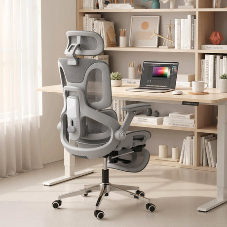 Mesh Fabric Home And Office Chair 67cm W x 74cm D With Footrest - Velmora