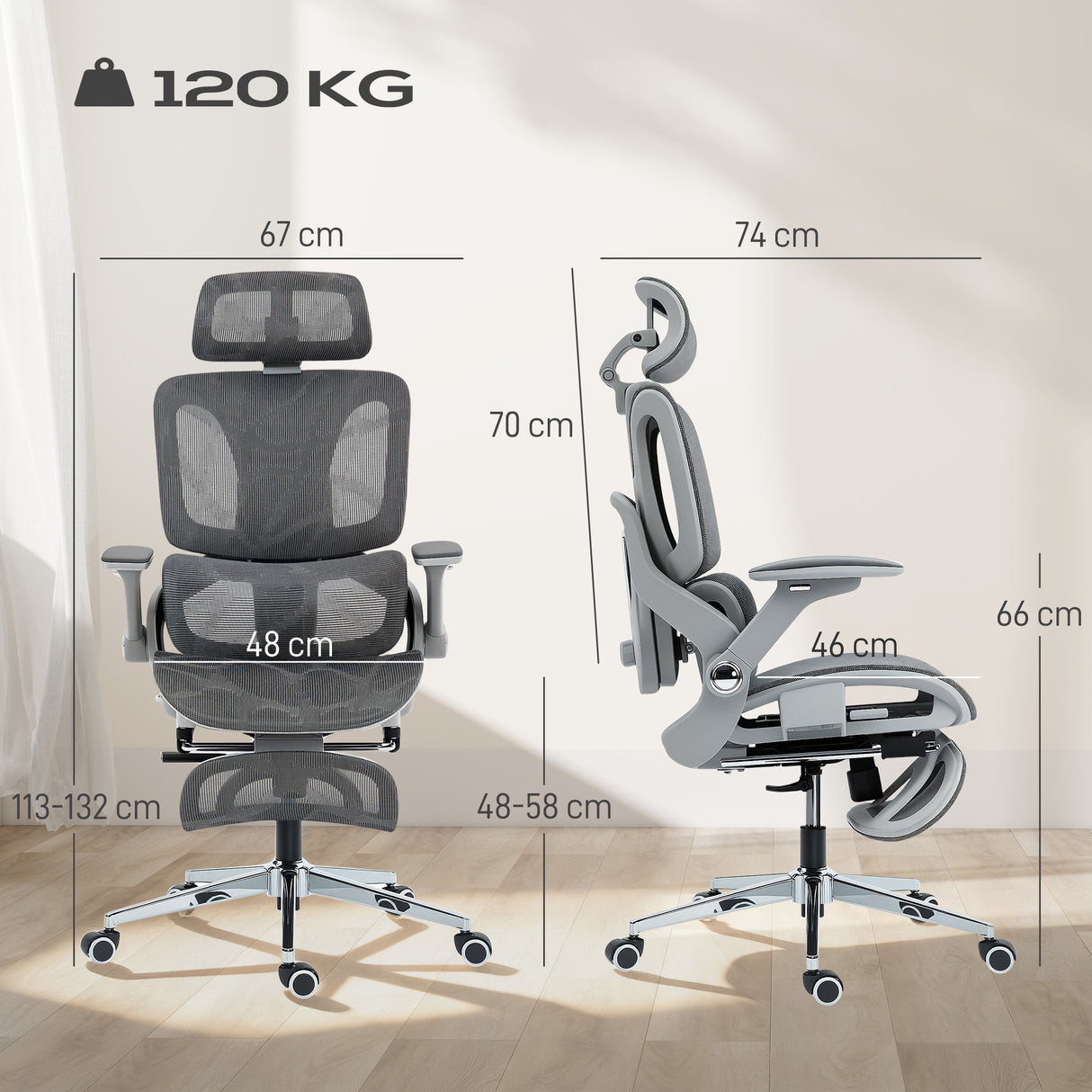 Mesh Fabric Home And Office Chair 67cm W x 74cm D With Footrest - Velmora