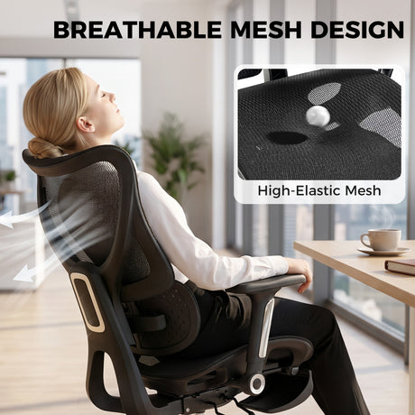 Mesh Fabric Home And Office Chair 67cm Wide With Footrest - Velmora