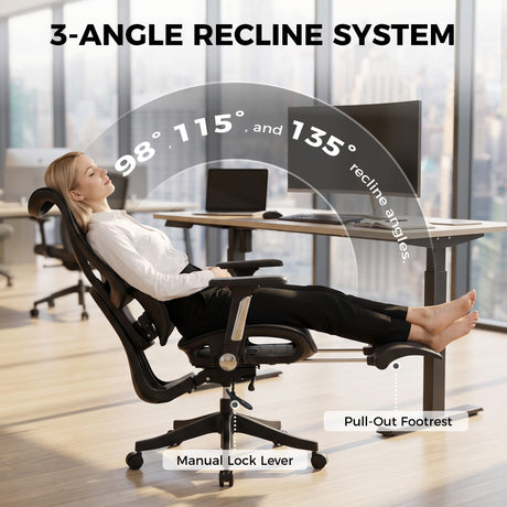 Mesh Fabric Home And Office Chair 67cm Wide With Footrest - Velmora