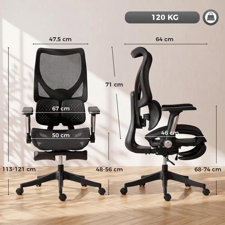 Mesh Fabric Home And Office Chair 67cm Wide With Footrest - Velmora