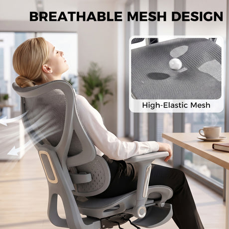 Mesh Fabric Home And Office Chair 67cm Wide With Footrest - Velmora