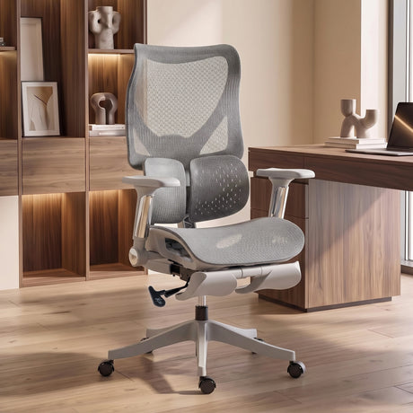 Mesh Fabric Home And Office Chair 67cm Wide With Footrest - Velmora
