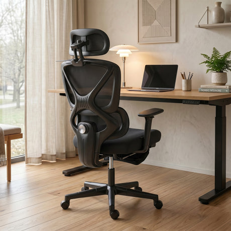 Mesh Fabric Home And Office Chair 71cm Wide With Rotatable Headrest - Velmora