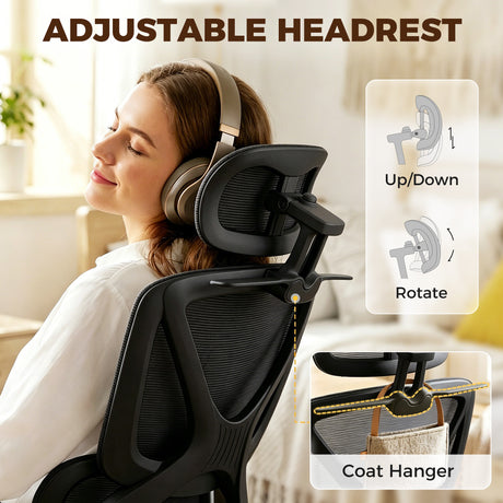 Mesh Fabric Home And Office Chair 71cm Wide With Rotatable Headrest - Velmora