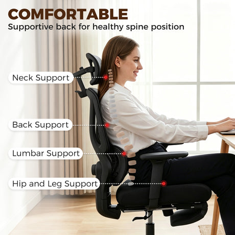 Mesh Fabric Home And Office Chair 71cm Wide With Rotatable Headrest - Velmora