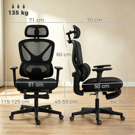 Mesh Fabric Home And Office Chair 71cm Wide With Rotatable Headrest - Velmora