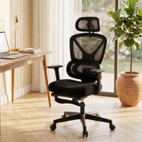 Mesh Fabric Home And Office Chair 71cm Wide With Rotatable Headrest - Velmora