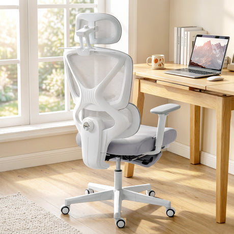 Mesh Fabric Home And Office Chair 71cm Wide With Rotatable Headrest - Velmora