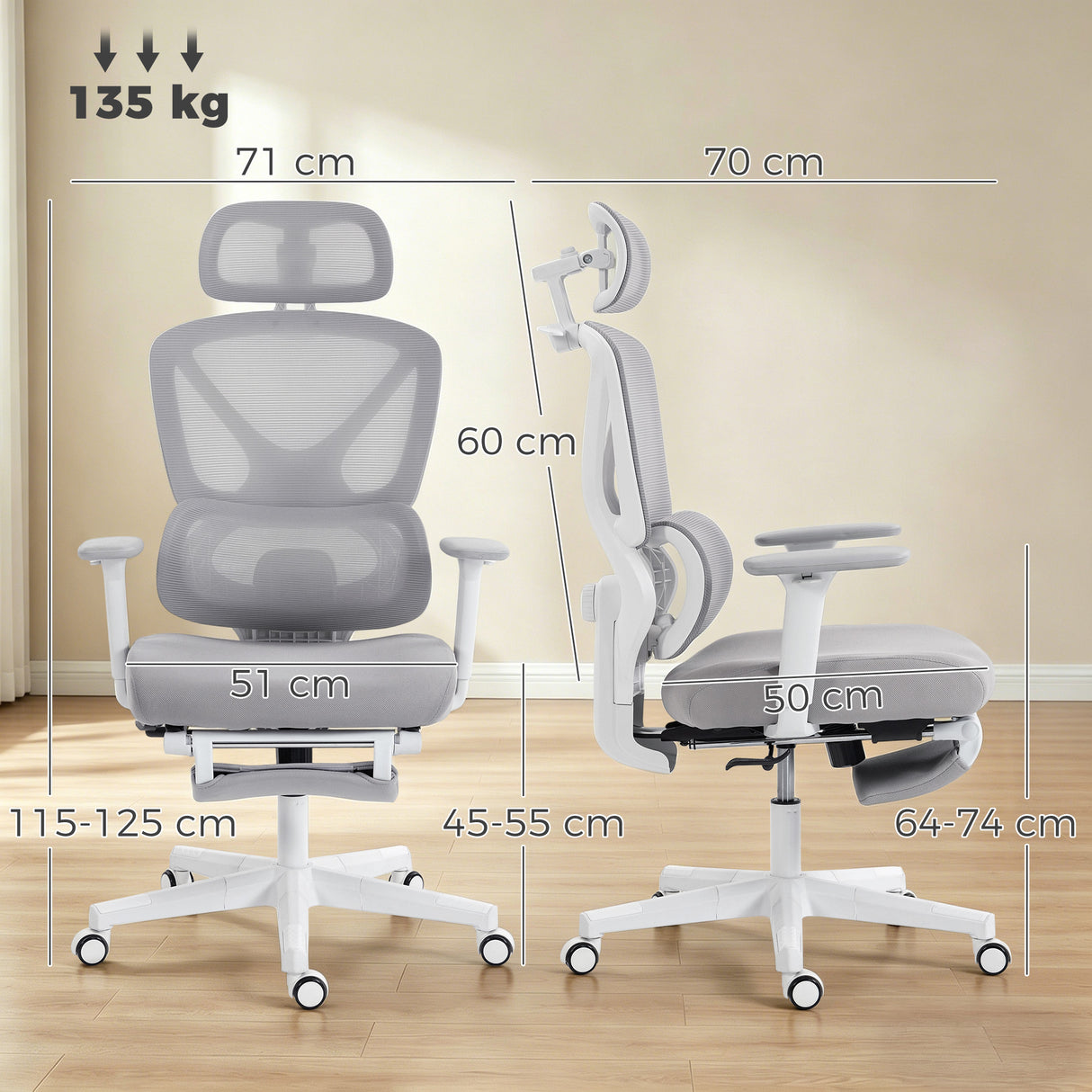 Mesh Fabric Home And Office Chair 71cm Wide With Rotatable Headrest - Velmora