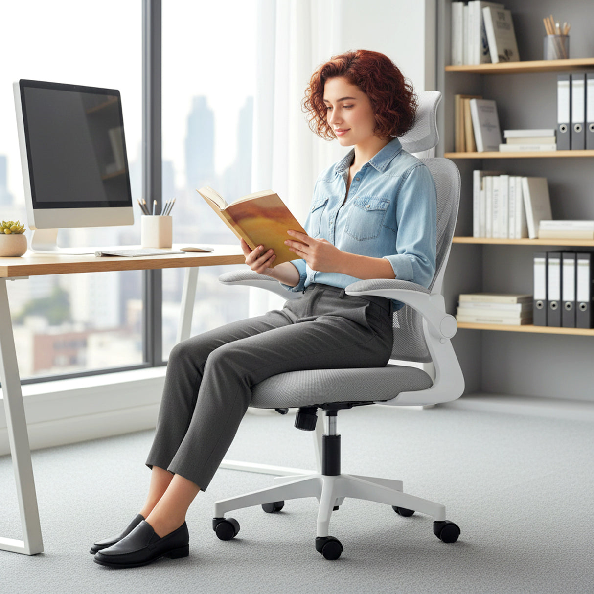 Mesh Fabric Home And Office Chair 73cm Wide With Foldable Backrest - Velmora