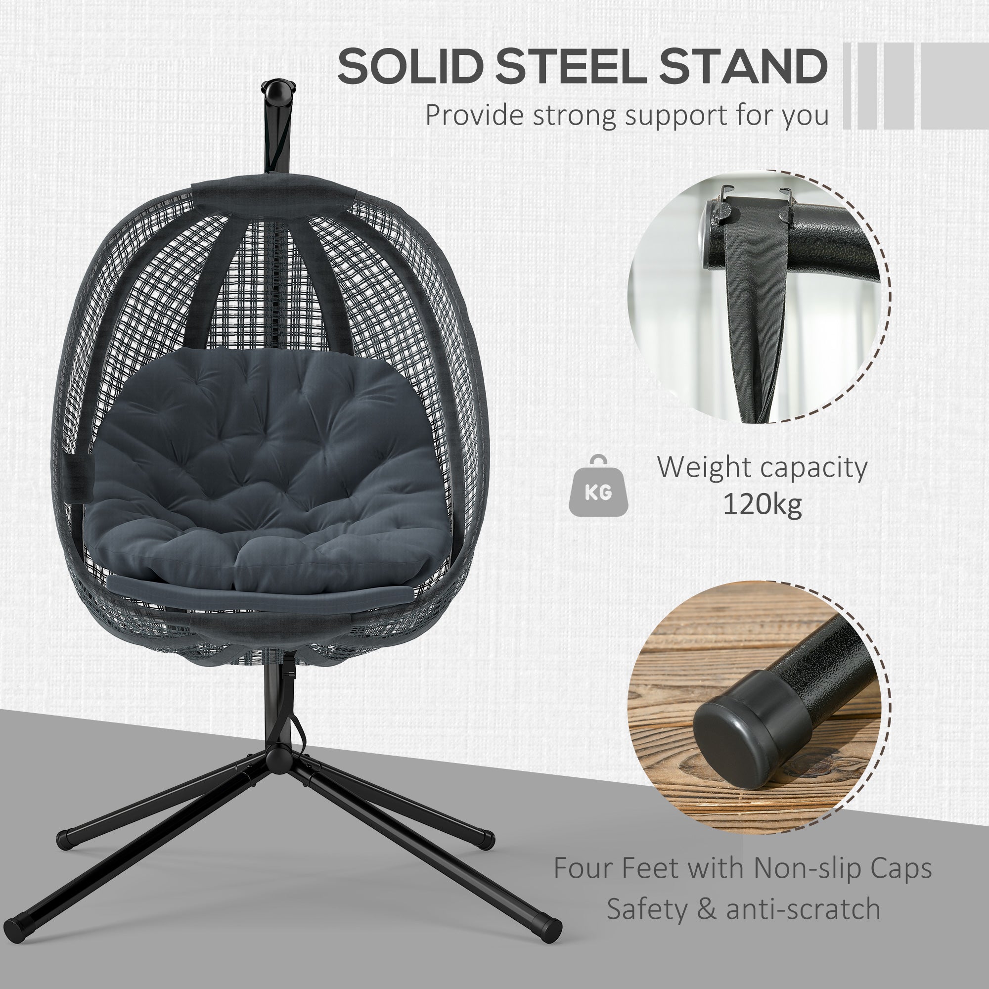 Mesh Fabric Outdoor Swing Chair With Thick Padded Cushion - Velmora