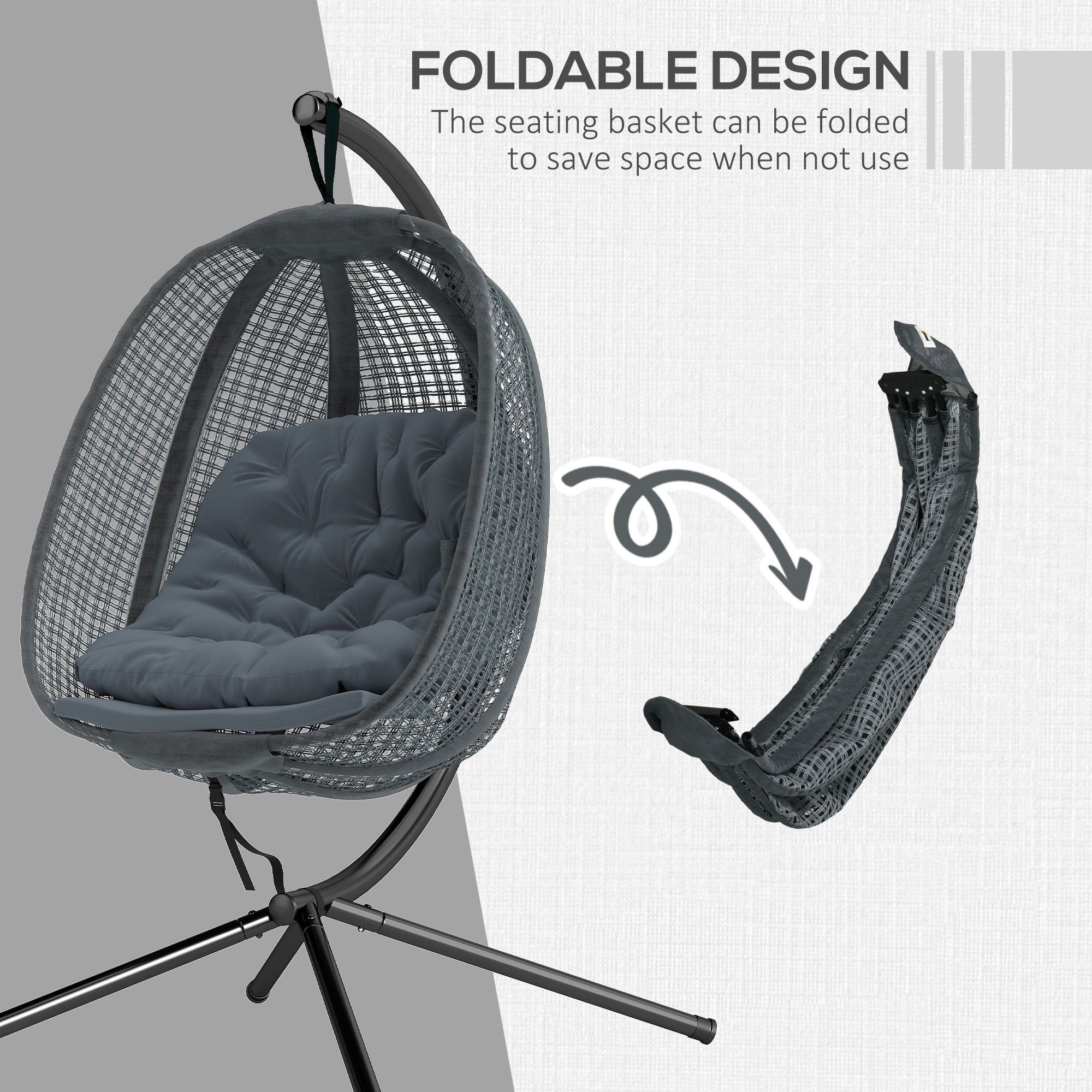Mesh Fabric Outdoor Swing Chair With Thick Padded Cushion - Velmora