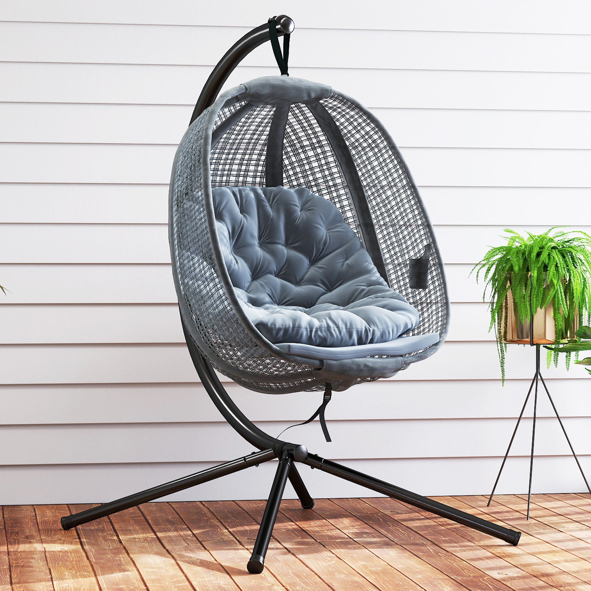 Mesh Fabric Outdoor Swing Chair With Thick Padded Cushion - Velmora