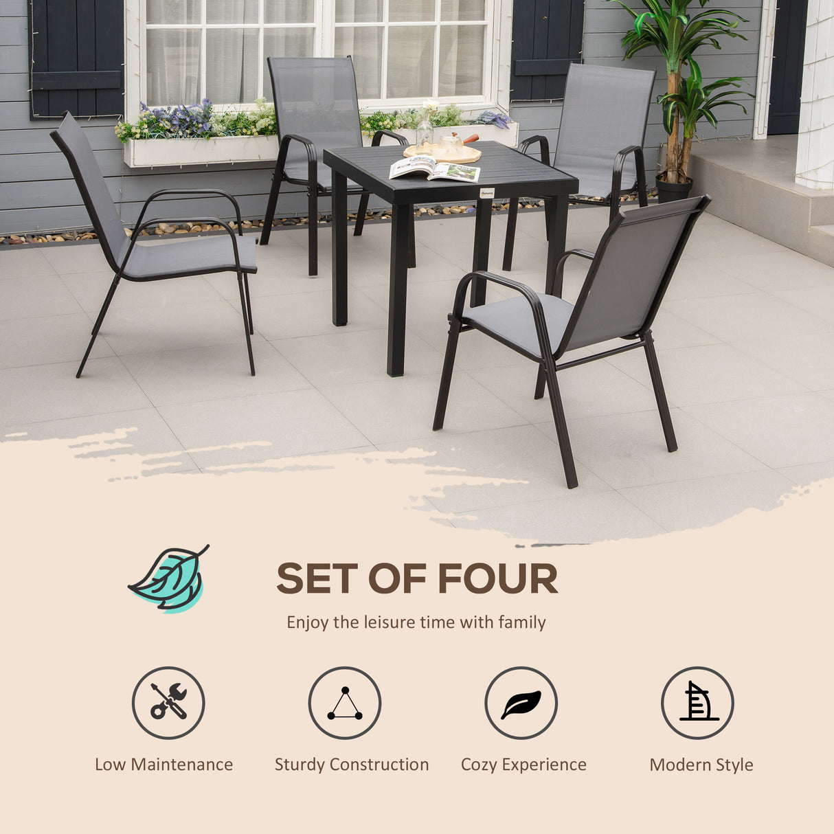 Mesh Fabric Stackable Garden Chairs in Set of 4 - Velmora