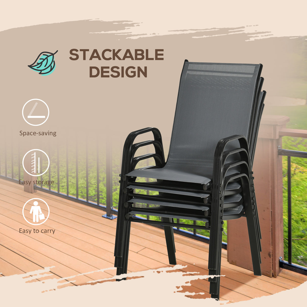 Mesh Fabric Stackable Garden Chairs in Set of 4 - Velmora
