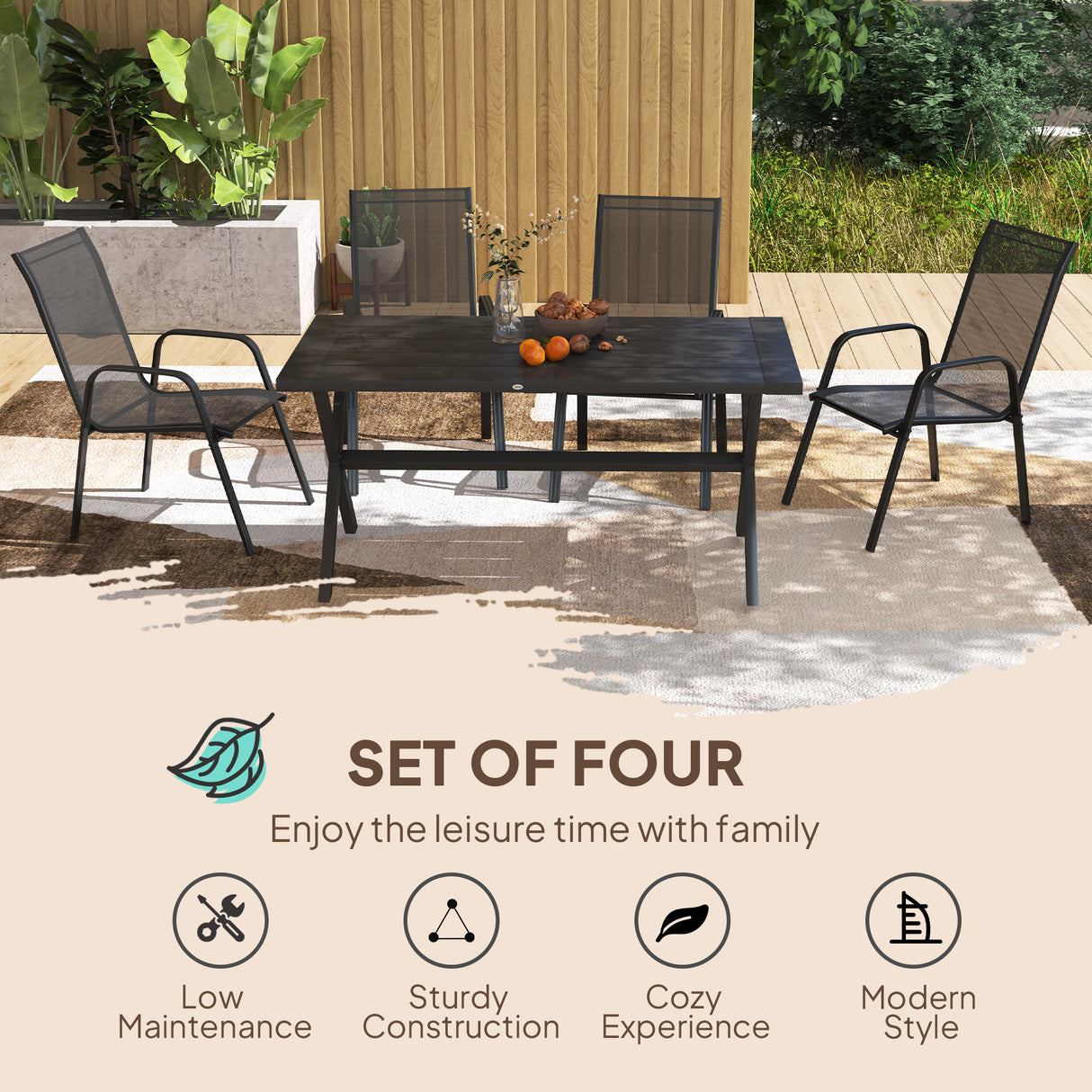 Mesh Fabric Stackable Garden Chairs in Set of 4 - Velmora