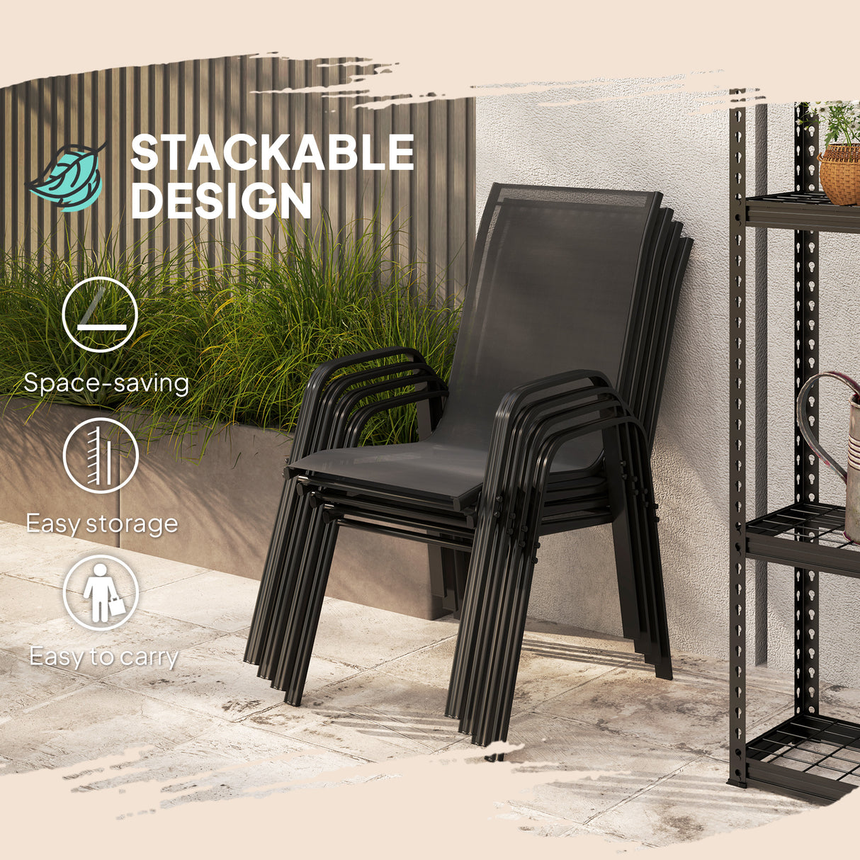 Mesh Fabric Stackable Garden Chairs in Set of 4 - Velmora