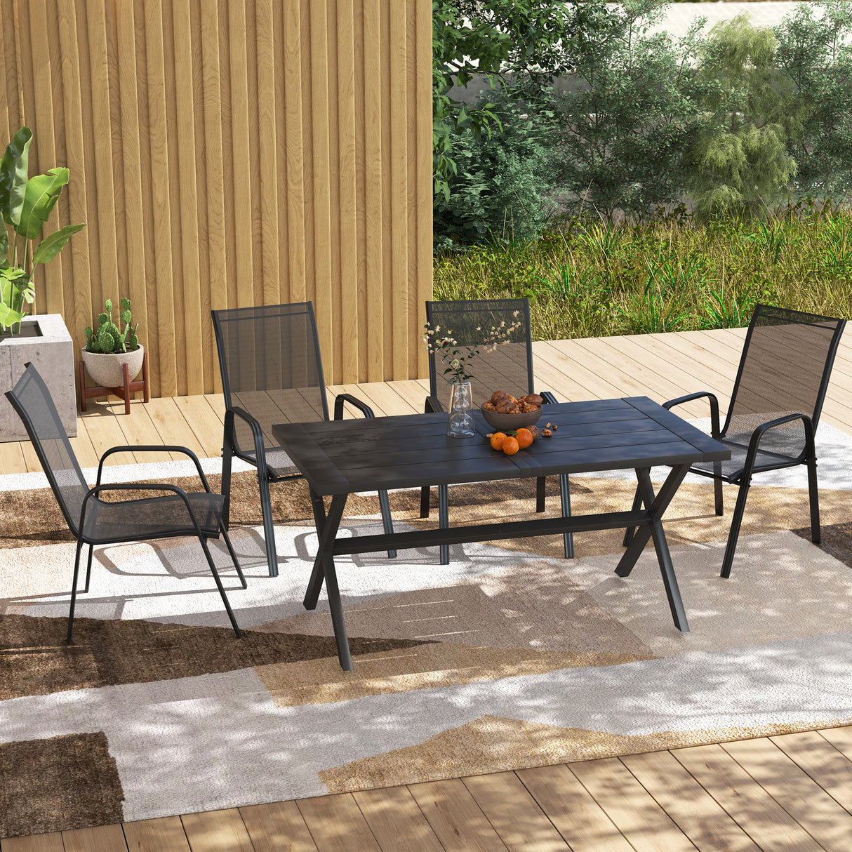 Mesh Fabric Stackable Garden Chairs in Set of 4 - Velmora