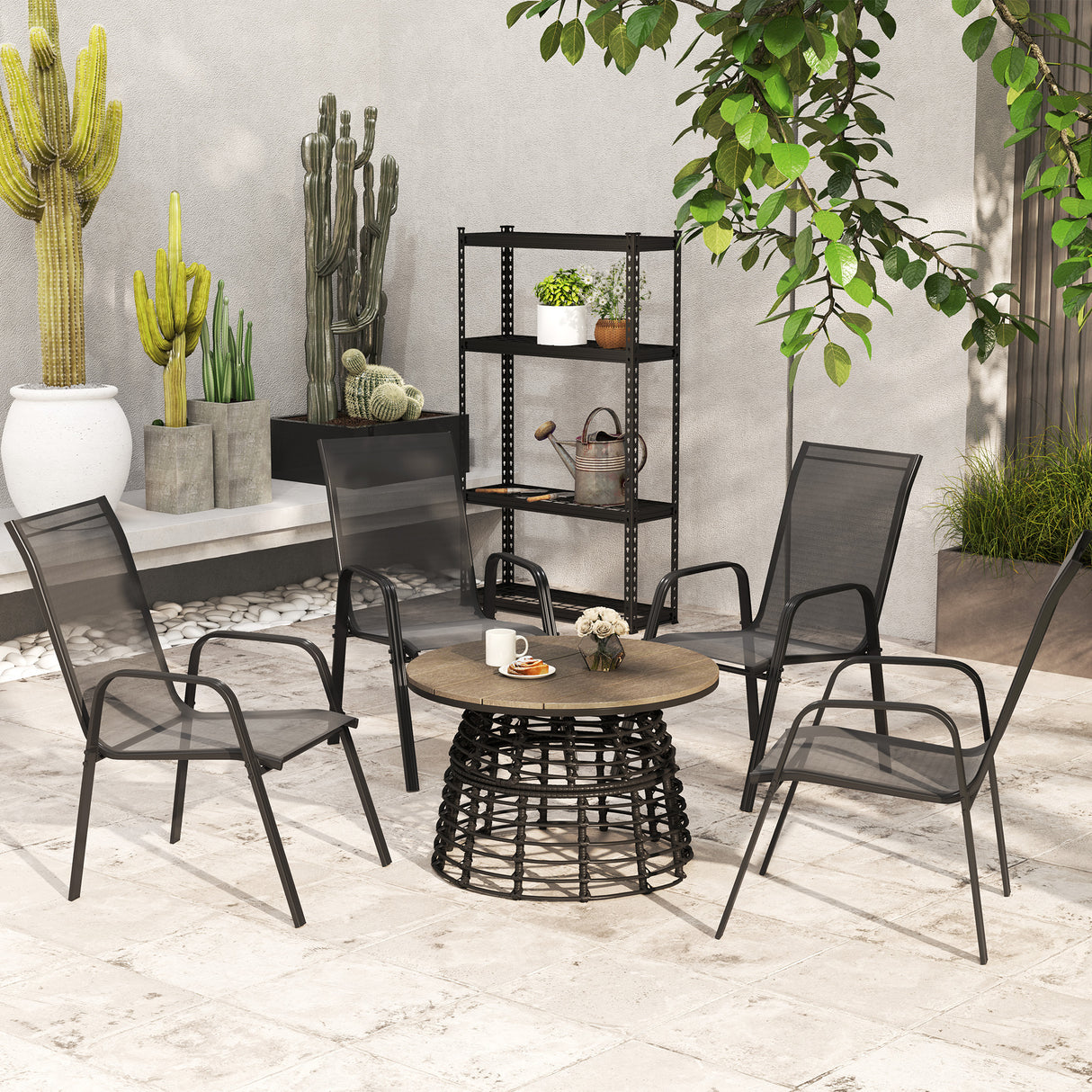 Mesh Fabric Stackable Garden Chairs in Set of 4 - Velmora