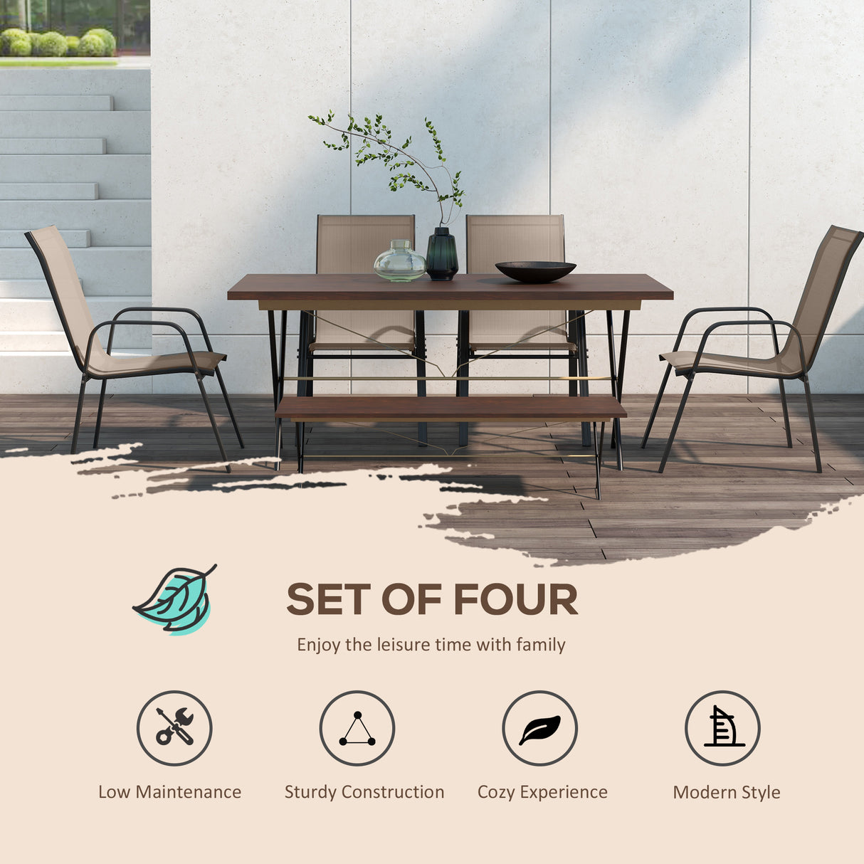 Mesh Fabric Stackable Garden Chairs in Set of 4 - Velmora