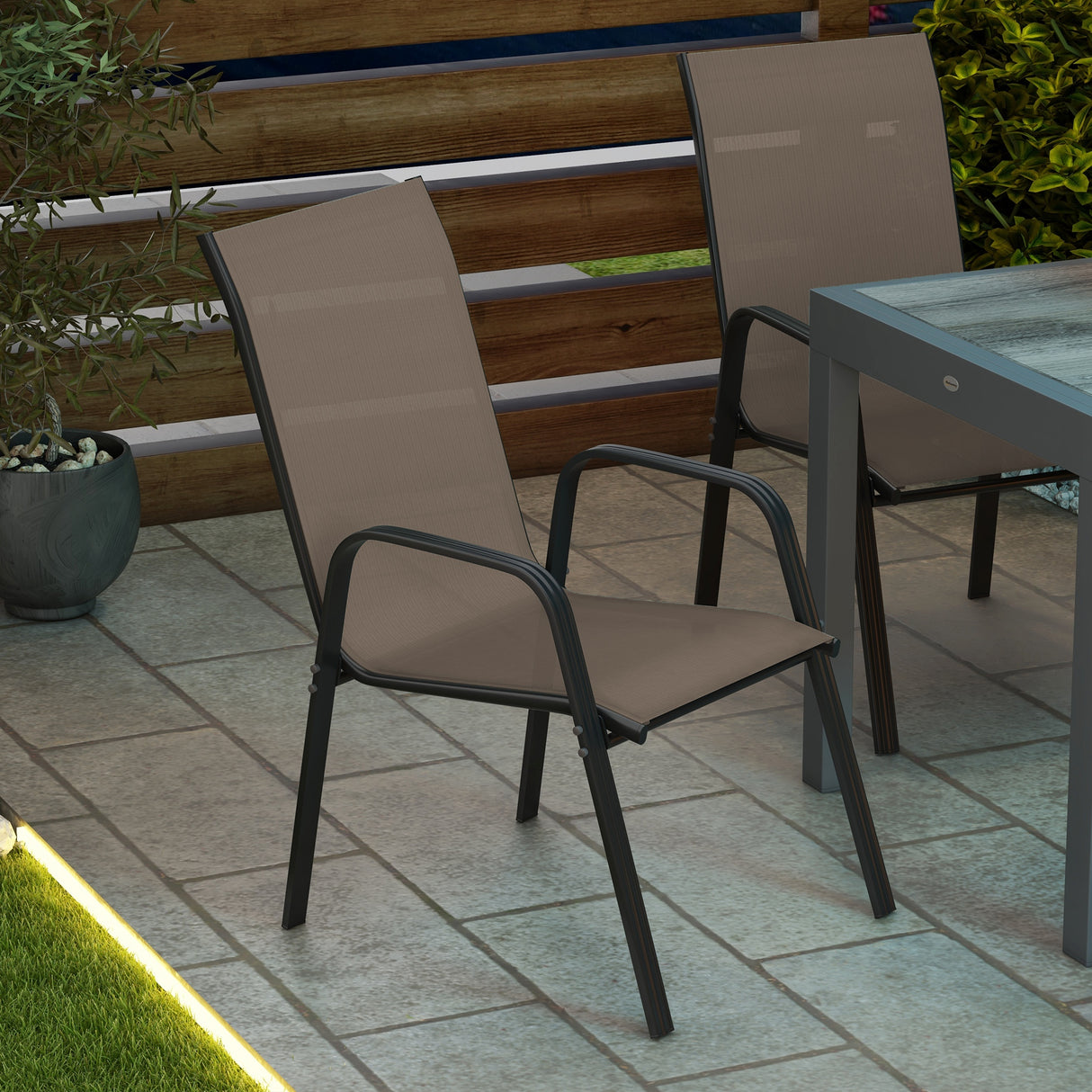 Mesh Fabric Stackable Garden Chairs in Set of 4 - Velmora