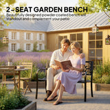 Metal 2 Seater Garden Bench With Floral Backrest and Armrests - Velmora