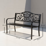 Metal 2 Seater Garden Bench With Floral Backrest and Armrests - Velmora