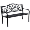 Metal 2 Seater Garden Bench With Floral Backrest and Armrests - Velmora