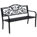 Metal 2 Seater Garden Bench With Floral Backrest and Armrests - Velmora