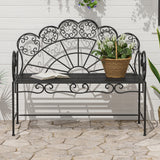 Metal 2 Seater Garden Bench Loveseat With Slatted Seat - Velmora
