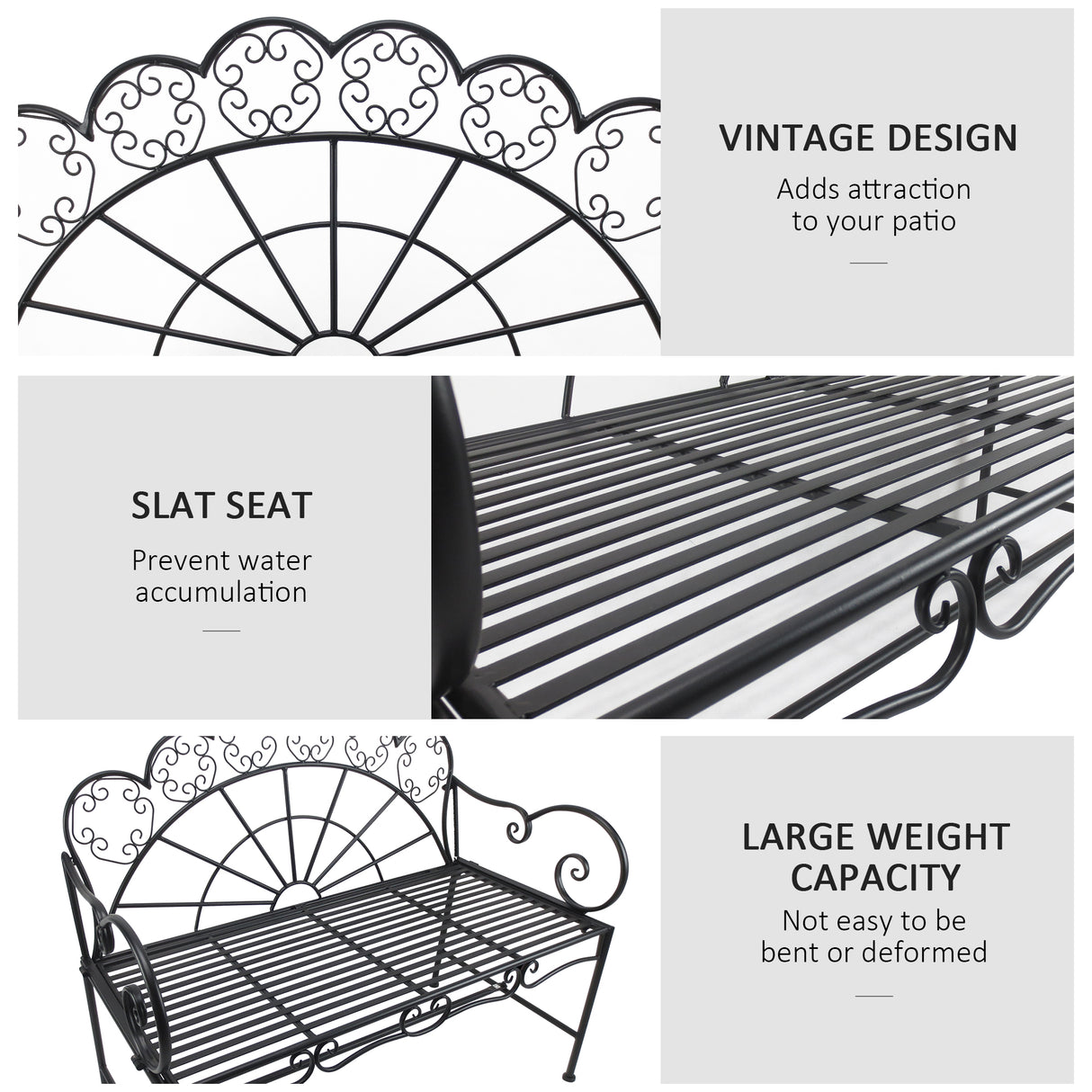 Metal 2 Seater Garden Bench Loveseat With Slatted Seat - Velmora