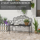 Metal 2 Seater Garden Bench Loveseat With Slatted Seat - Velmora