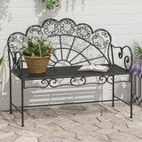 Metal 2 Seater Garden Bench Loveseat With Slatted Seat - Velmora