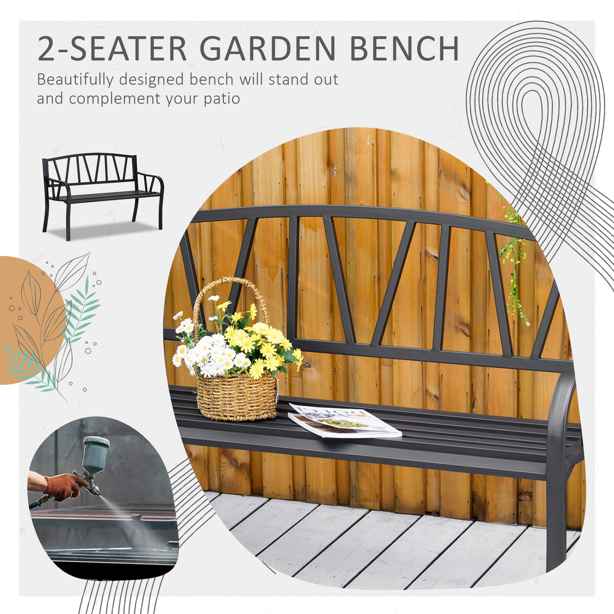Metal 2 Seater Garden Bench Loveseat - Velmora